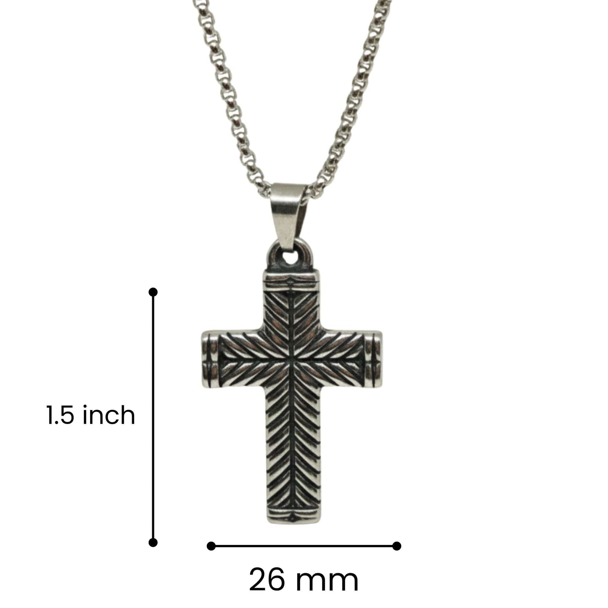 CHEVRON CROSS - 26mm Titanium Steel Pendant with 24inch Round Box 4mm Chain for Men & Boys - THE MEN THING