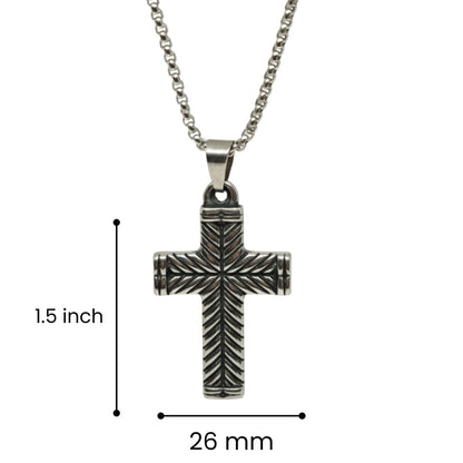 CHEVRON CROSS - 26mm Titanium Steel Pendant with 24inch Round Box 4mm Chain for Men & Boys - THE MEN THING