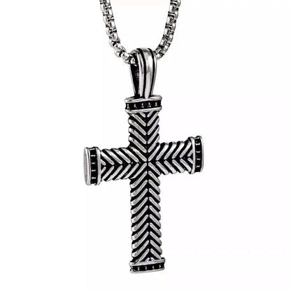CHEVRON CROSS - Titanium Steel Pendant with 24inch Round Box Chain for Men & Boys - THE MEN THING
