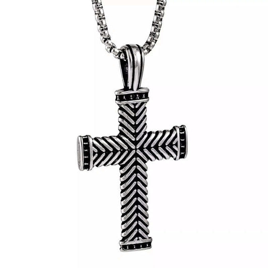 CHEVRON CROSS - Titanium Steel Pendant with 24inch Round Box Chain for Men & Boys — SS Pendant/ Necklace for Men | THE MEN THING