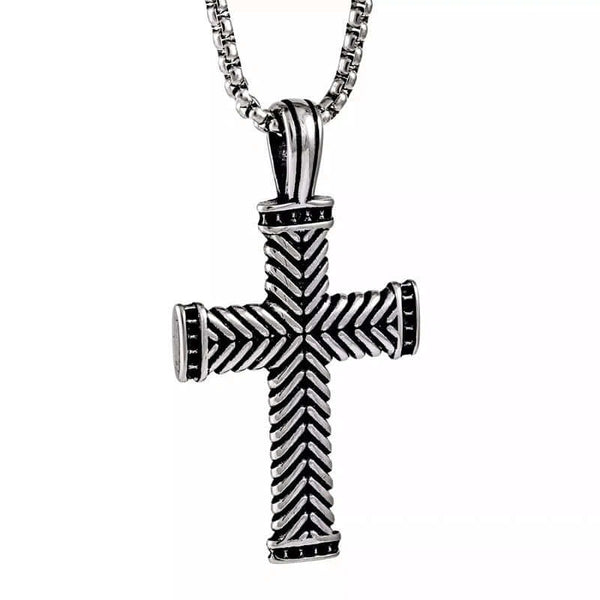 CHEVRON CROSS - Titanium Steel Pendant with 24inch Round Box Chain for Men & Boys