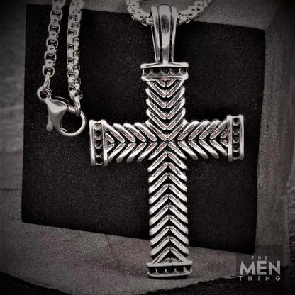 CHEVRON CROSS - Titanium Steel Pendant with 24inch Round Box Chain for Men & Boys - THE MEN THING