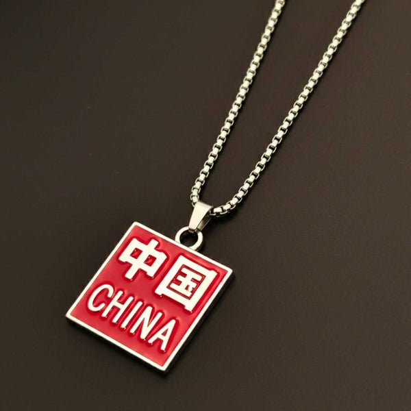 CHINA HERITAGE TAG - 31mm Pure Titanium Steel Pendant with 27inch Round Box 4mm Chain for Men & Boys