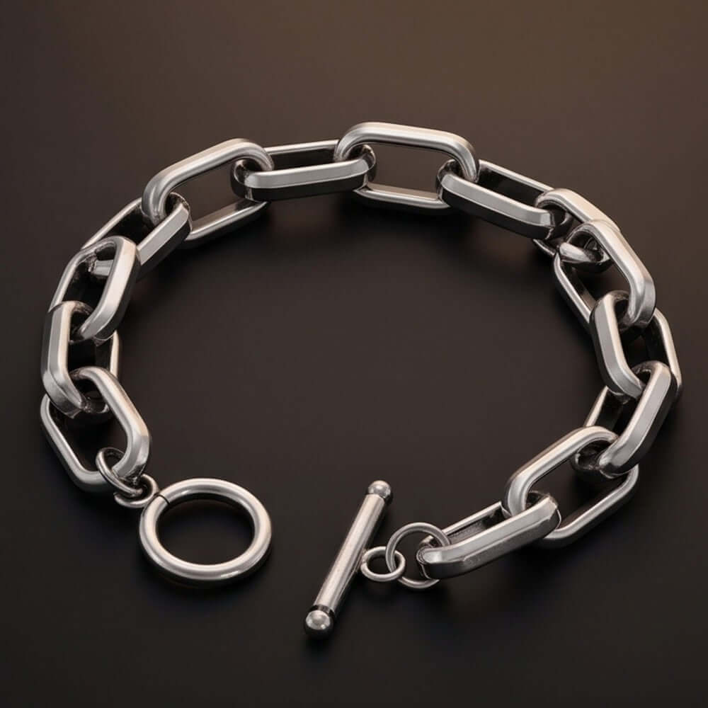 CIRCLELINK - 11mm Stainless Steel , 6.5 to 8 inch Toggle Clasp Bracelet for Men & Boys — Bead Bracelets for Men | THE MEN THING