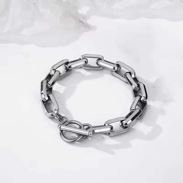 CIRCLELINK - 11mm Stainless Steel , 6.5 to 8 inch Toggle Clasp Bracelet for Men & Boys