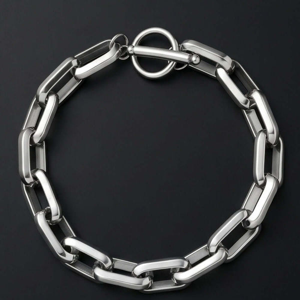 CIRCLELINK - 11mm Stainless Steel , 6.5 to 8 inch Toggle Clasp Bracelet for Men & Boys
