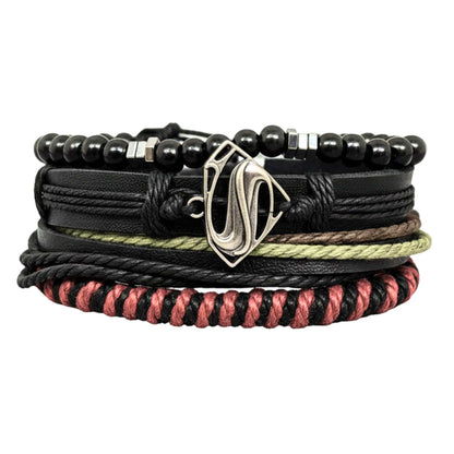 CLARK PHANTOM - 4 Pcs Genuine Leather Adjustable Bracelet Set for Men & Boys (8 inch) - THE MEN THING