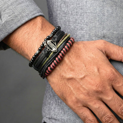 CLARK PHANTOM - 4 Pcs Genuine Leather Adjustable Bracelet Set for Men & Boys (8 inch) - THE MEN THING
