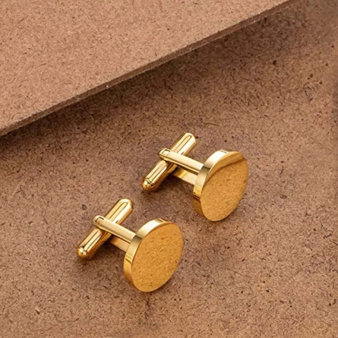 CLASSIC ELEGANCE - Gold Tone - Titanium Steel Cufflinks for Men and Boys (Size 15mm) - THE MEN THING