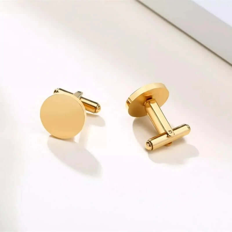 CLASSIC ELEGANCE - Gold Tone - Titanium Steel Cufflinks for Men and Boys (Size 15mm) - THE MEN THING
