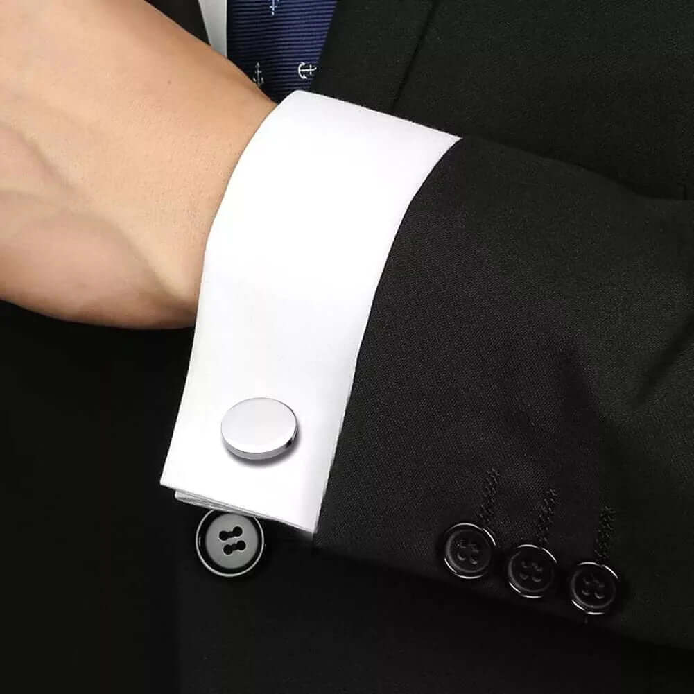 CLASSIC ELEGANCE - Silver Tone - Titanium Steel Cufflinks for Men and Boys (Size 15mm) - THE MEN THING
