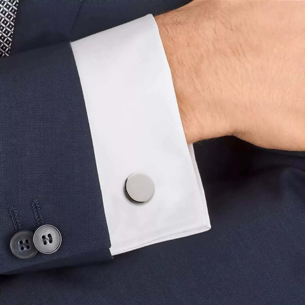 CLASSIC ELEGANCE - Silver Tone - Titanium Steel Cufflinks for Men and Boys (Size 15mm) - THE MEN THING