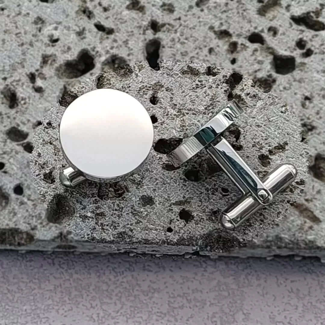 CLASSIC ELEGANCE - Silver Tone - Titanium Steel Cufflinks for Men and Boys (Size 15mm) - THE MEN THING