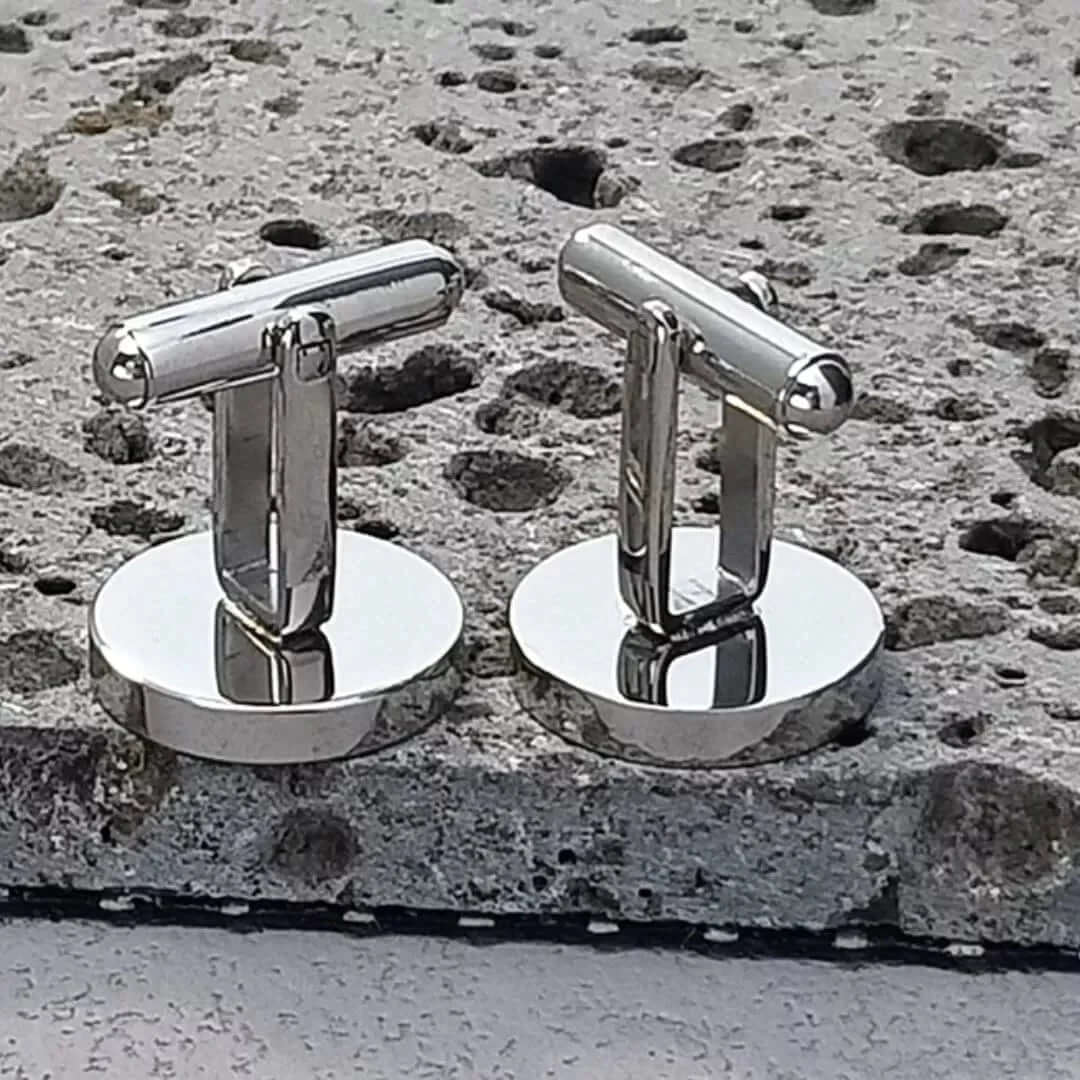 CLASSIC ELEGANCE - Silver Tone - Titanium Steel Cufflinks for Men and Boys (Size 15mm) - THE MEN THING