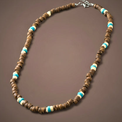 COASTAL SOUL - 8 mm Beaded Necklace for Men and Boys (18 inches with adjustable cable chain) - THE MEN THING