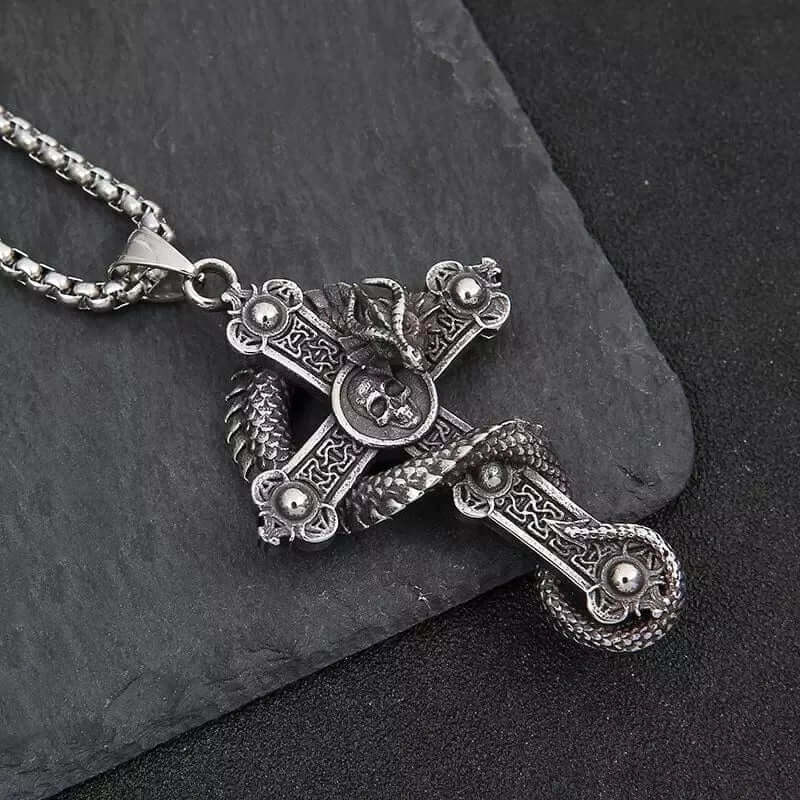 COBRA-CROSS - Alloy Snake Pendant with Pure Stainless Steel 24inch Round Box Chain, European trending Style for Men & Boy — SS Pendant/ Necklace for Men | THE MEN THING