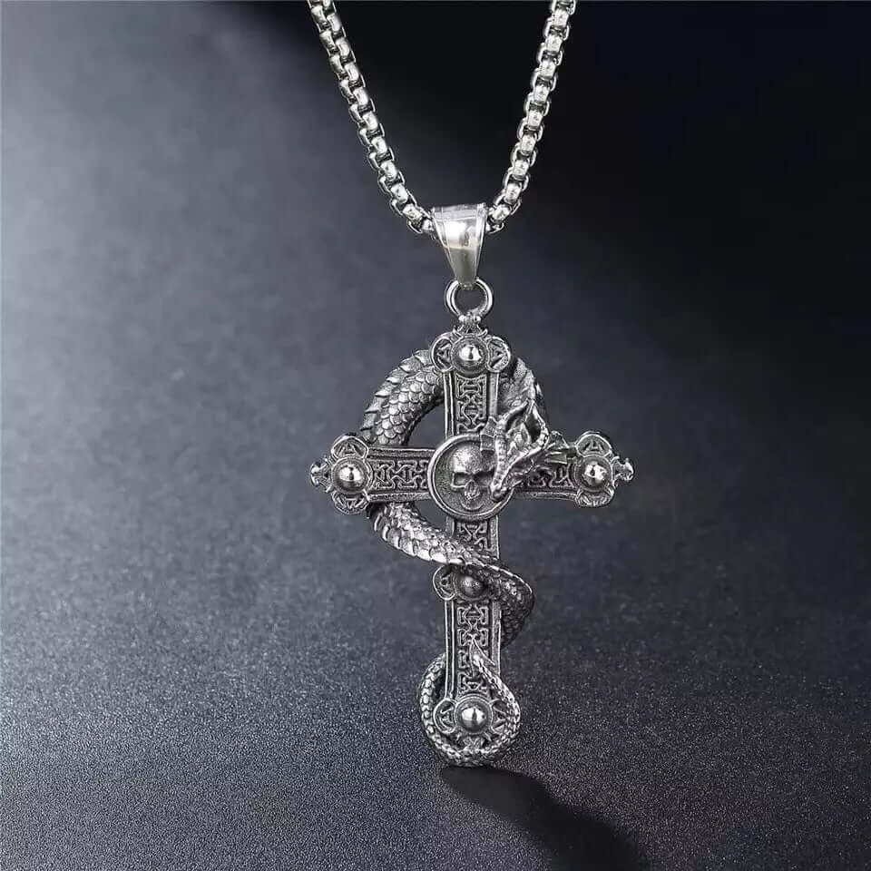 COBRA-CROSS - Alloy Snake Pendant with Pure Stainless Steel 24inch Round Box Chain, European trending Style for Men & Boy — SS Pendant/ Necklace for Men | THE MEN THING