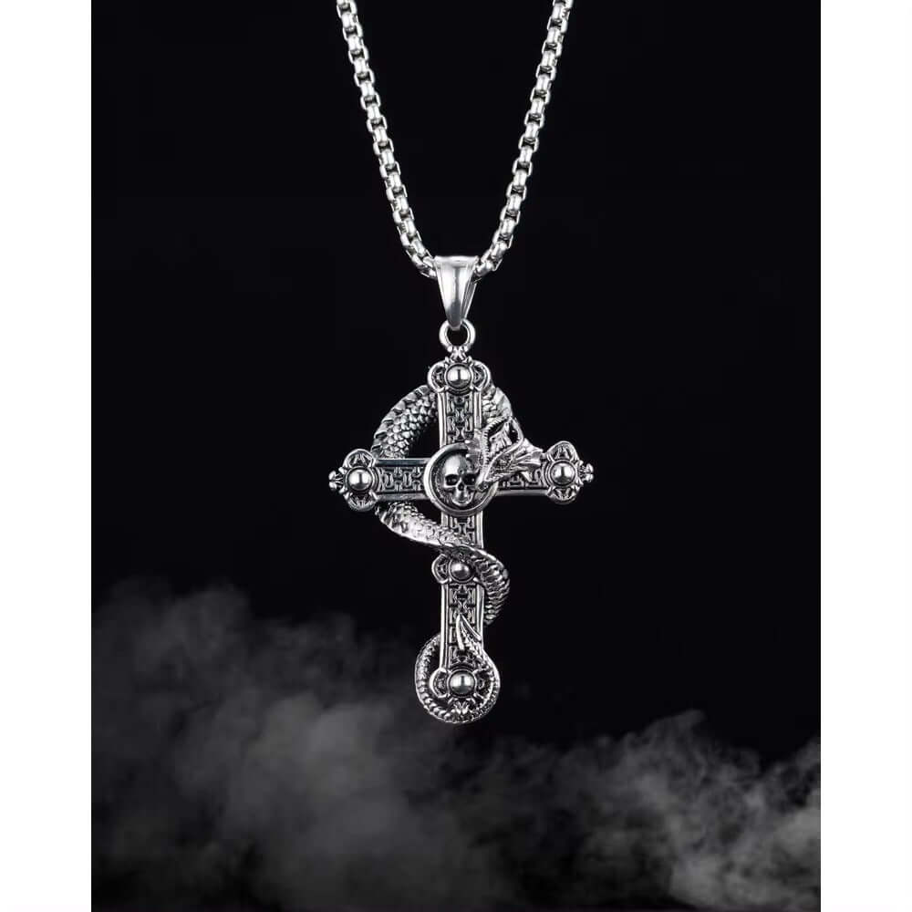 COBRA CROSS (T) - Pure Titanium Steel Pendant with Stainless Steel 24inch Round Box Chain, European trending Style for Men & Boy - THE MEN THING