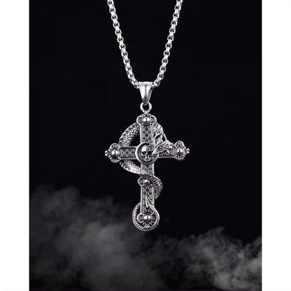 COBRA CROSS (T) - Pure Titanium Steel Pendant with Stainless Steel 24inch Round Box Chain, European trending Style for Men & Boy - THE MEN THING