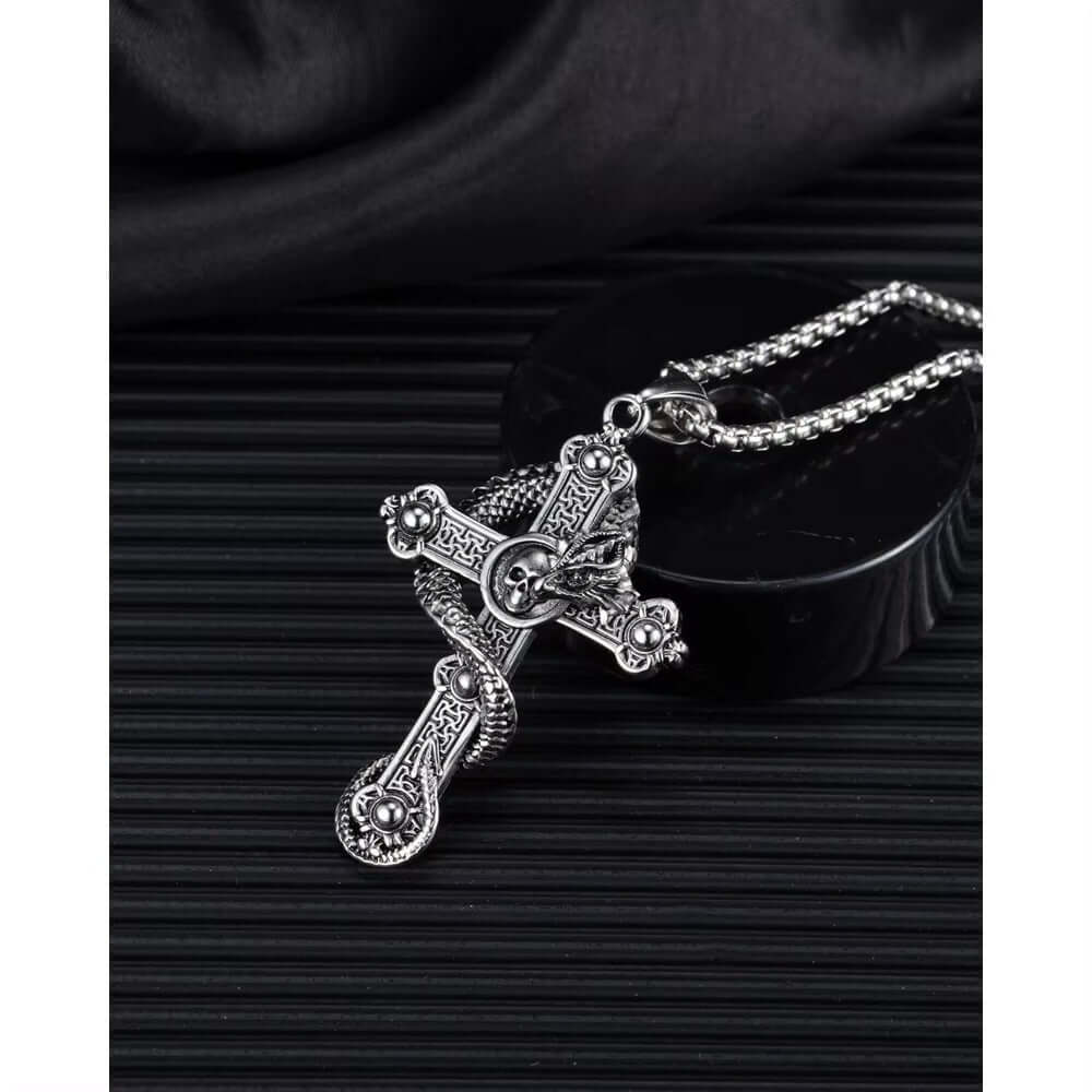 COBRA CROSS (T) - Pure Titanium Steel Pendant with Stainless Steel 24inch Round Box Chain, European trending Style for Men & Boy - THE MEN THING