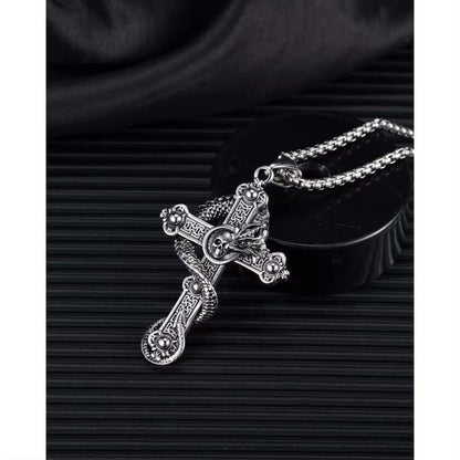 COBRA CROSS (T) - Pure Titanium Steel Pendant with Stainless Steel 24inch Round Box Chain, European trending Style for Men & Boy - THE MEN THING