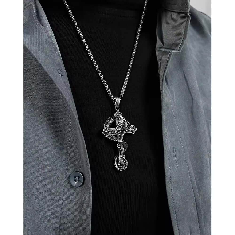 COBRA CROSS (T) - Pure Titanium Steel Pendant with Stainless Steel 24inch Round Box Chain, European trending Style for Men & Boy - THE MEN THING
