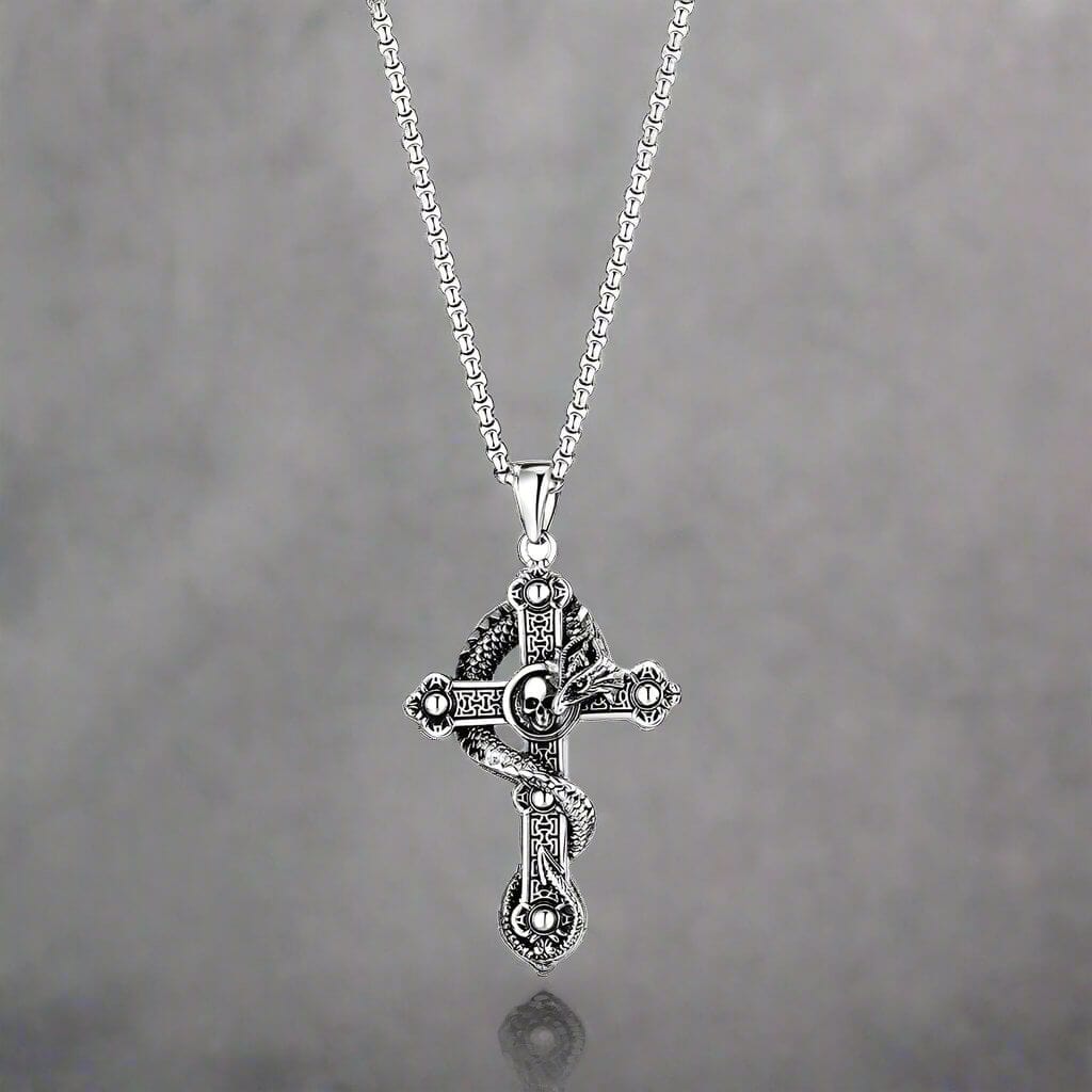 COBRA CROSS (T) - Pure Titanium Steel Pendant with Stainless Steel 24inch Round Box Chain, European trending Style for Men & Boy - THE MEN THING