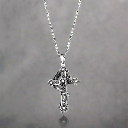 COBRA CROSS (T) - Pure Titanium Steel Pendant with Stainless Steel 24inch Round Box Chain, European trending Style for Men & Boy - THE MEN THING