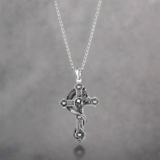 COBRA CROSS (T) - Pure Titanium Steel Pendant with Stainless Steel 24inch Round Box Chain, European trending Style for Men & Boy - THE MEN THING