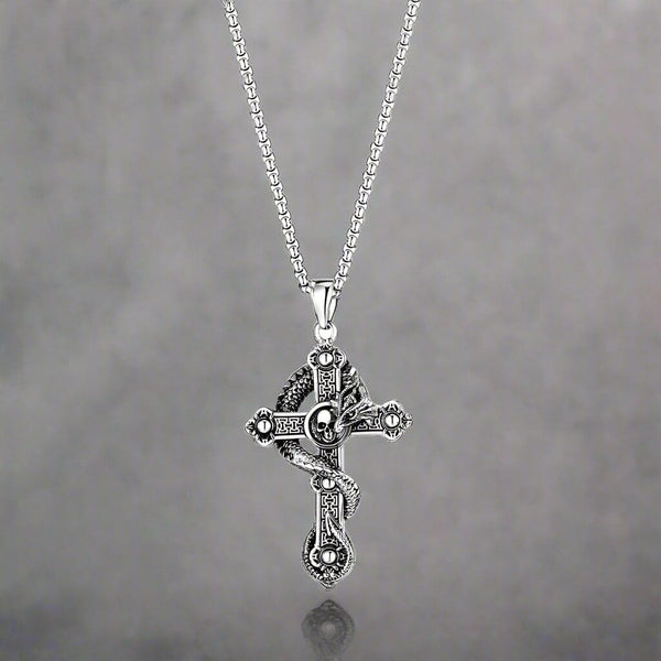 COBRA CROSS (T) - Pure Titanium Steel Pendant with Stainless Steel 24inch Round Box Chain, European trending Style for Men & Boy