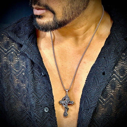 COBRA CROSS (T) - Pure Titanium Steel Pendant with Stainless Steel 24inch Round Box Chain, European trending Style for Men & Boy - THE MEN THING