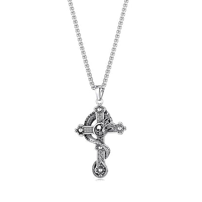 COBRA CROSS (T) - Pure Titanium Steel Pendant with Stainless Steel 24inch Round Box Chain, European trending Style for Men & Boy - THE MEN THING