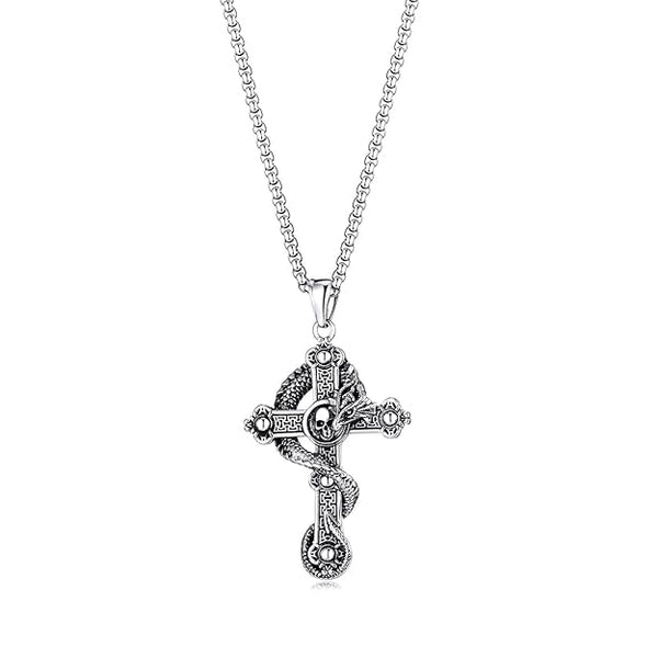 COBRA CROSS (T) - Pure Titanium Steel Pendant with Stainless Steel 24inch Round Box Chain, European trending Style for Men & Boy