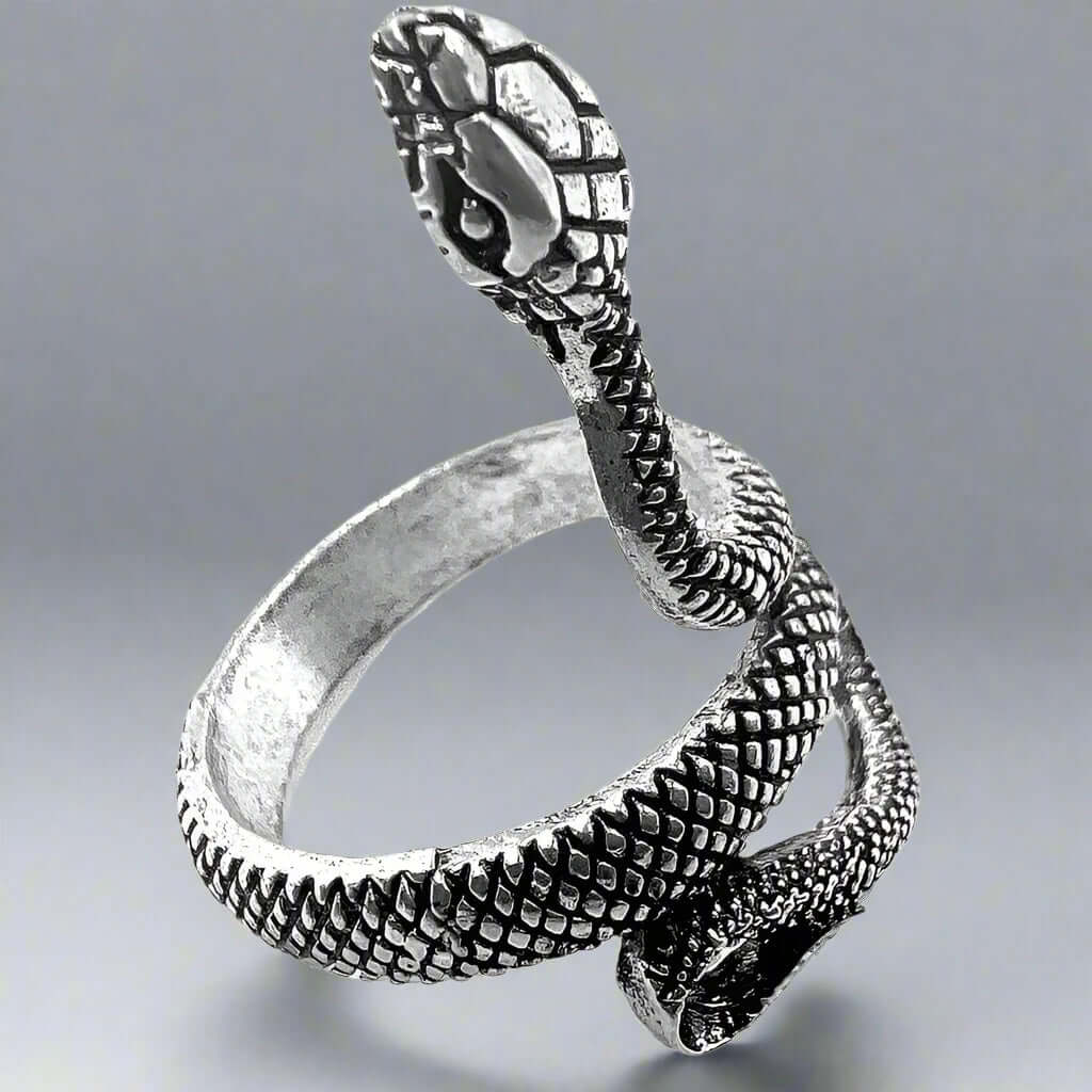 COBRA-STRIKE - Alloy Adjustable Vintage Silver Tone Snake Ring for Men & Boys - THE MEN THING