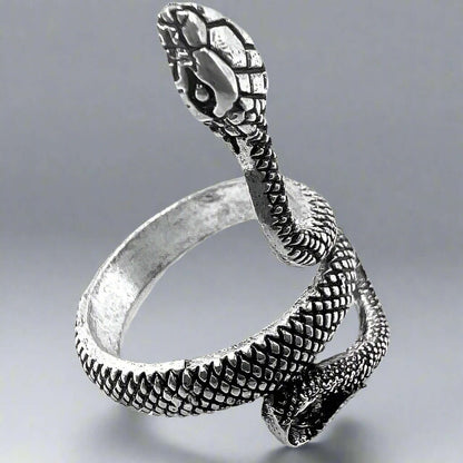 COBRA-STRIKE - Alloy Adjustable Vintage Silver Tone Snake Ring for Men & Boys - THE MEN THING
