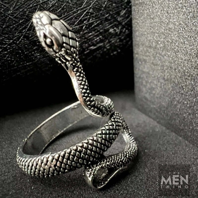 COBRA-STRIKE - Alloy Adjustable Vintage Silver Tone Snake Ring for Men & Boys - THE MEN THING
