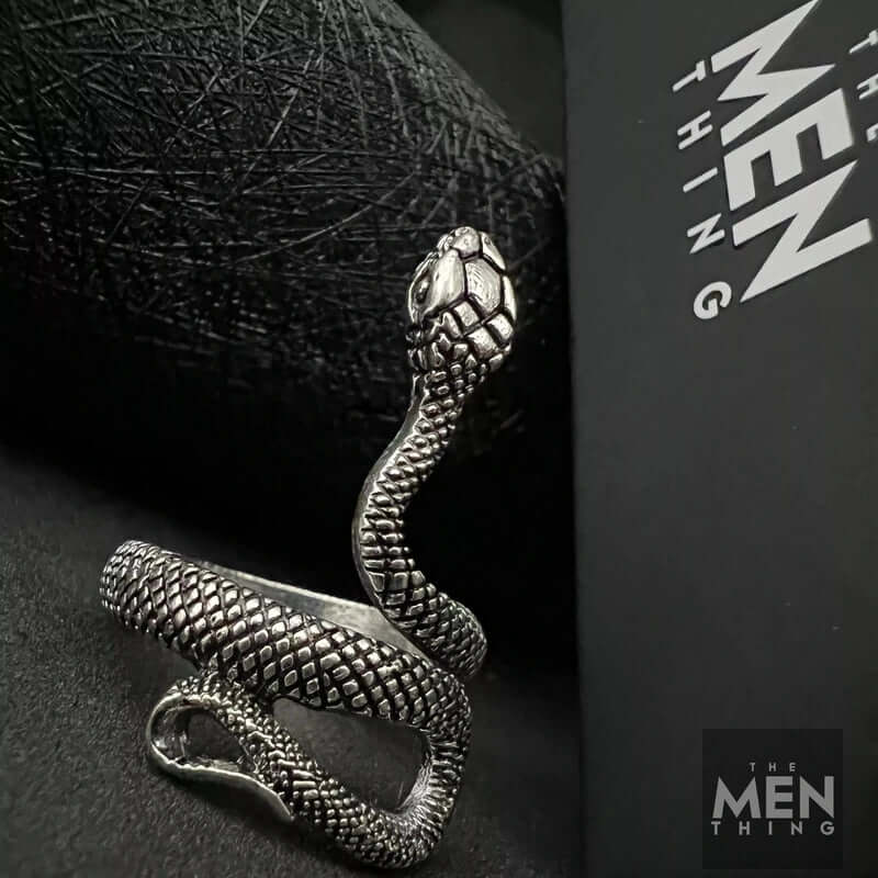 COBRA-STRIKE - Alloy Adjustable Vintage Silver Tone Snake Ring for Men & Boys - THE MEN THING
