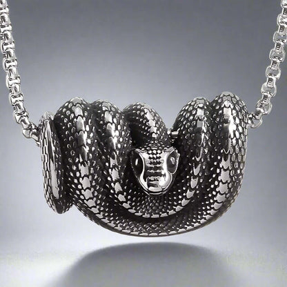 COILED SERPENT- Alloy Snake Pendant with Pure Stainless Steel 24inch Round Box Chain, European trending Style for Men & Boy — SS Pendant/ Necklace for Men | THE MEN THING