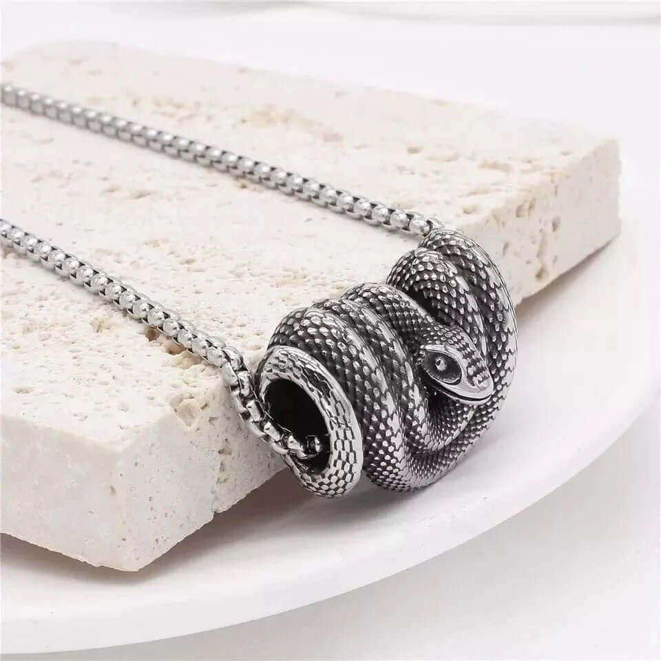 COILED SERPENT- Alloy Snake Pendant with Pure Stainless Steel 24inch Round Box Chain, European trending Style for Men & Boy — SS Pendant/ Necklace for Men | THE MEN THING