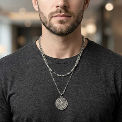 COIN COMPASS - 25mm Titanium Steel Pendant with 20 to 22inch Adjustable 4mm Chain for Men & Boys — SS Pendant/ Necklace for Men | THE MEN THING