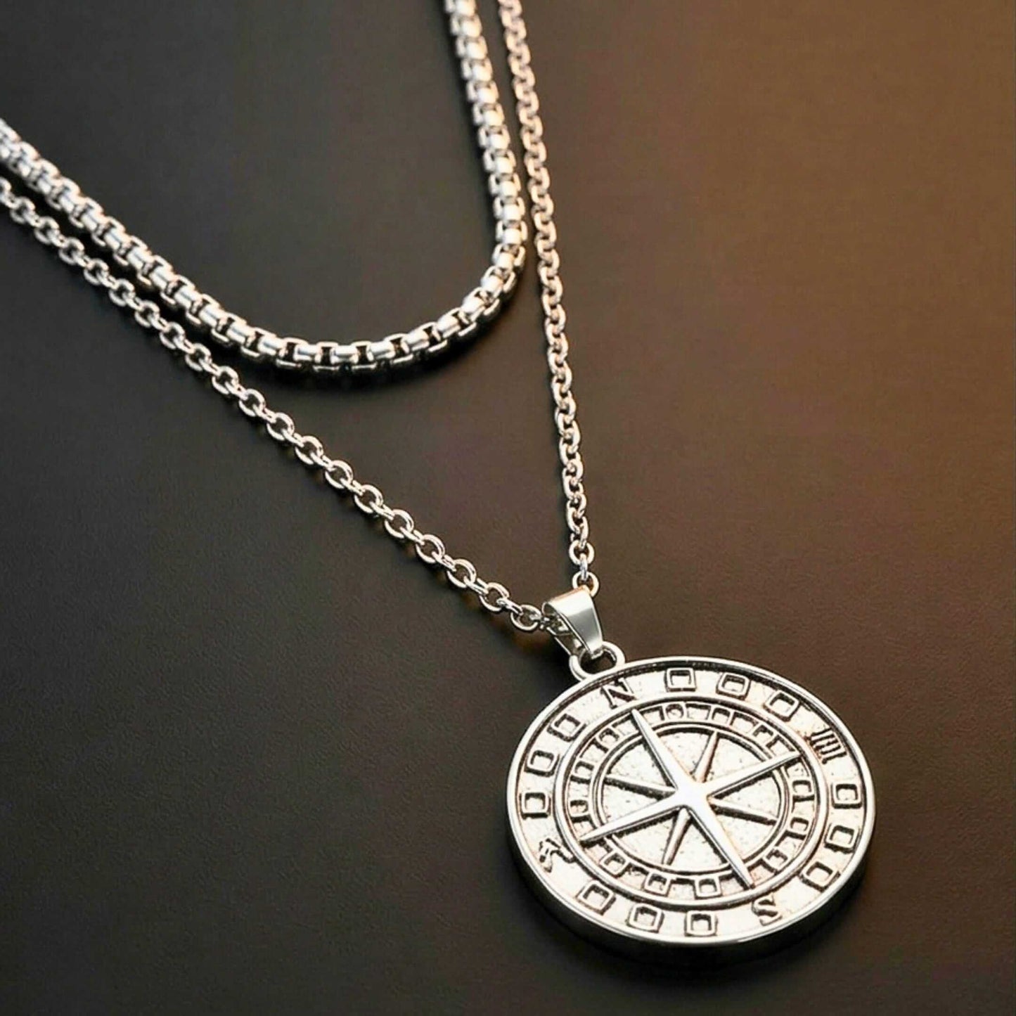 COIN COMPASS - 25mm Titanium Steel Pendant with 20 to 22inch Adjustable 4mm Chain for Men & Boys — SS Pendant/ Necklace for Men | THE MEN THING
