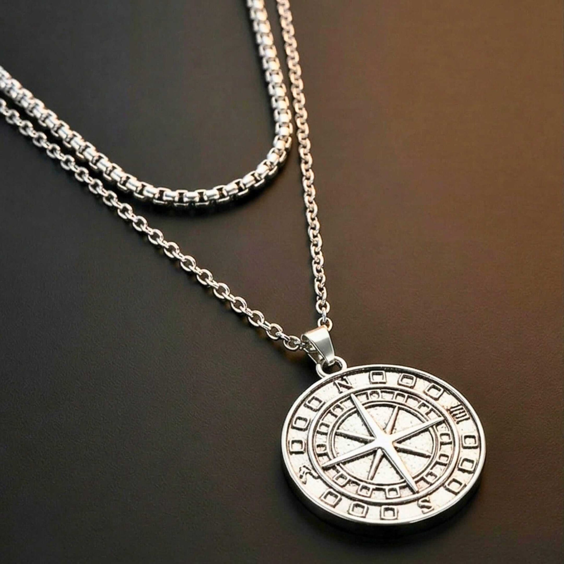 COIN COMPASS - 25mm Titanium Steel Pendant with 20 to 22inch Adjustable 4mm Chain for Men & Boys — SS Pendant/ Necklace for Men | THE MEN THING