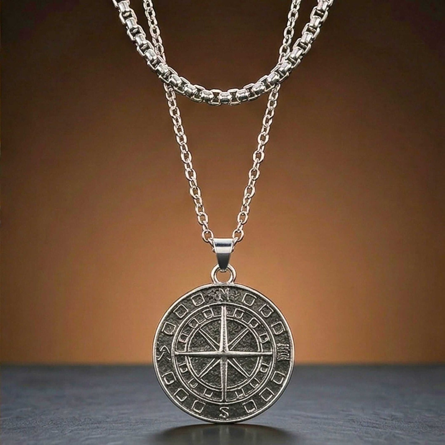 COIN COMPASS - 25mm Titanium Steel Pendant with 20 to 22inch Adjustable 4mm Chain for Men & Boys — SS Pendant/ Necklace for Men | THE MEN THING