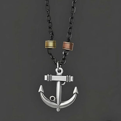 COMBO - Aqua Anchor Steel Pendant & Nautical Leather Braided Bracelet for Men's - THE MEN THING