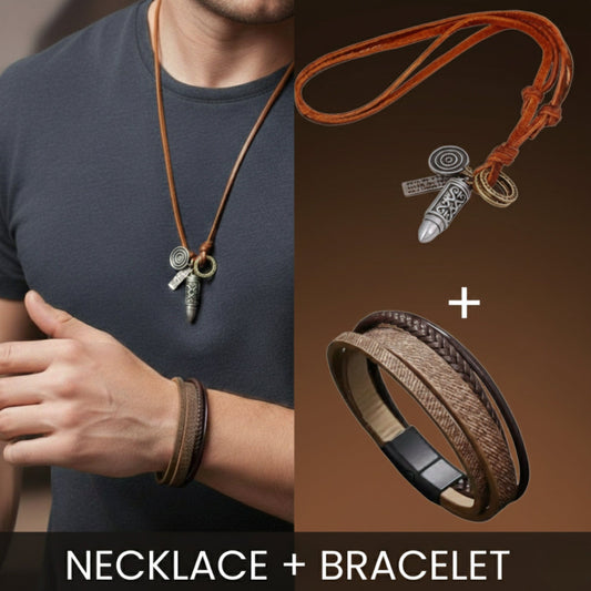 COMBO– Bullet Necklace & Brown Leather Bracelet for Men's - THE MEN THING
