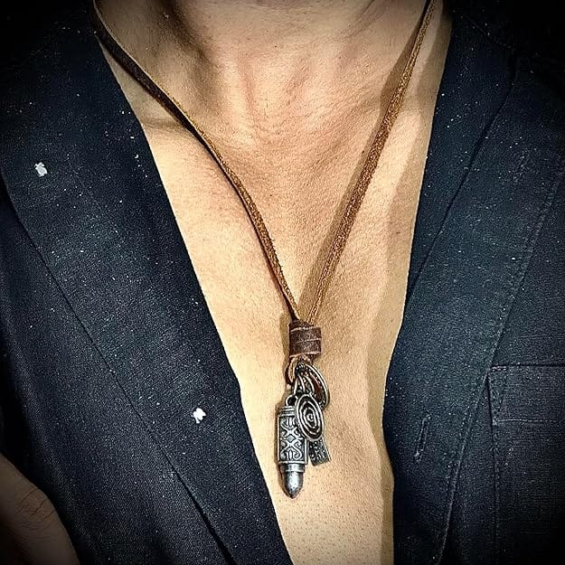 COMBO– Bullet Necklace & Brown Leather Bracelet for Men's - THE MEN THING