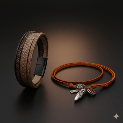 COMBO– Bullet Necklace & Brown Leather Bracelet for Men's - THE MEN THING