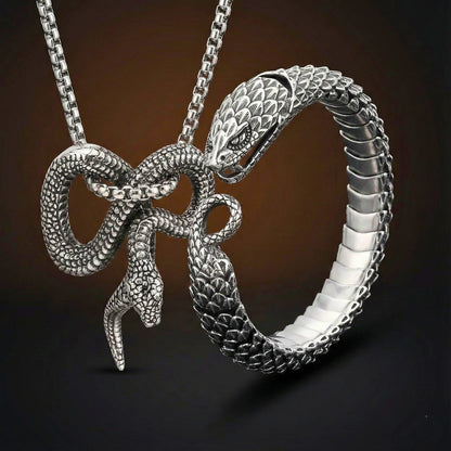 COMBO — Furious Infinity Snake Pendant + Serpent Titanium Steel Bracelet — SS Pendant/ Necklace for Men | THE MEN THING