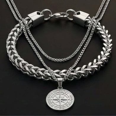 COMBO North Star Chain & Twin-Layer Steel Bracelet – Bold Stainless Steel Style Set for Men