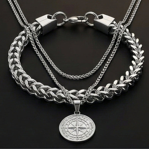 COMBO North Star Chain & Twin-Layer Steel Bracelet – Bold Stainless Steel Style Set for Men